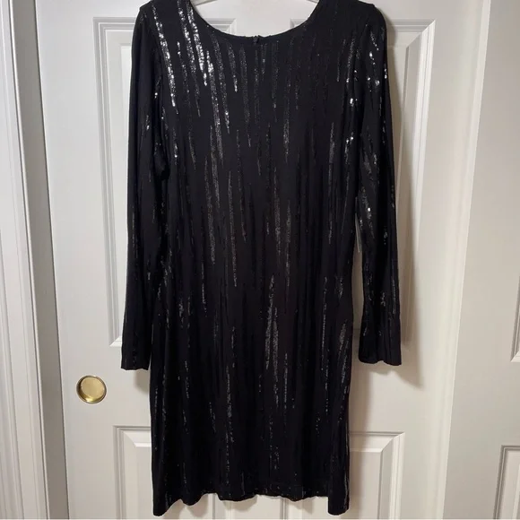 NWT Karen Kane Starlight Black Sequins Sheath Dress Long Sleeve XL - Picture 7 of 16